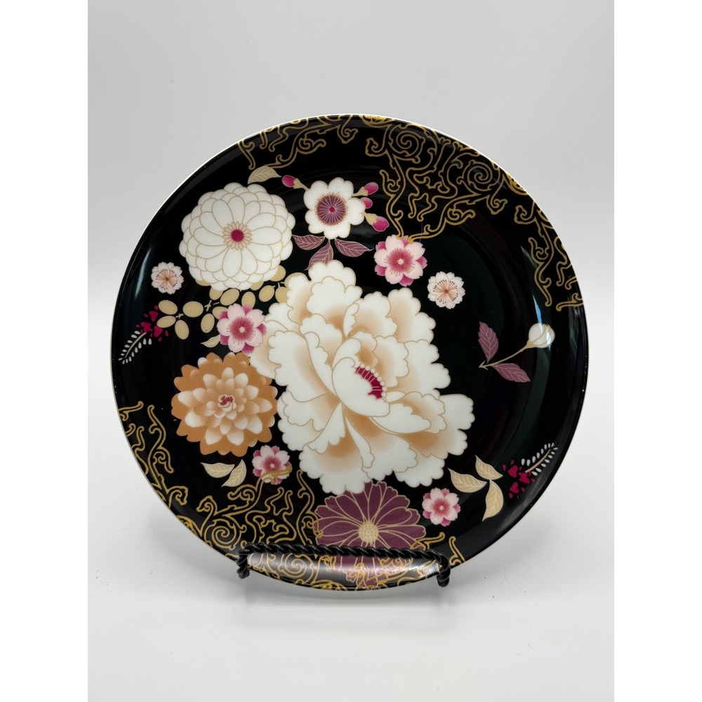 Maxwell & Williams Kimono Fine Bone China Floral Plate Black Gold Peony 8"